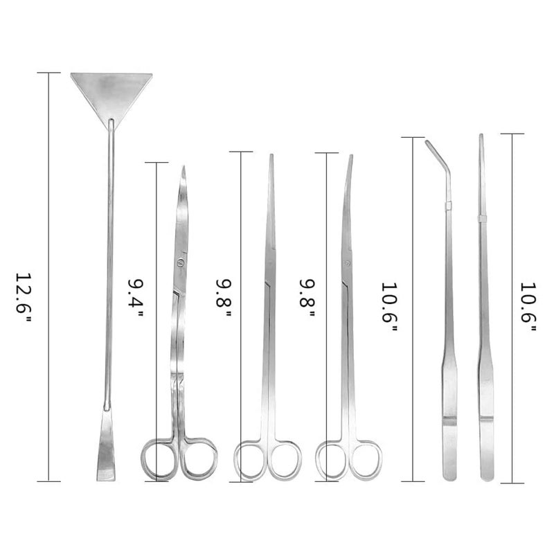 BornFeel Aquascaping Tools 7 in 1 Kit Aquarium Plant Scissors Tools Set Curved & Waved Scissor Tweezers Spatula Stainless Steel Anti Rust Tools for Fish Tank Cleaning Plant Trimming - Image 2